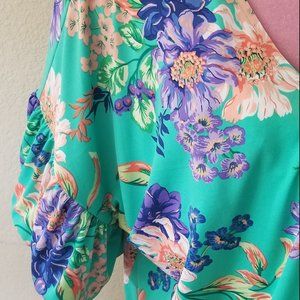 Susan Graver GREEN Ruffled Sleeve Top